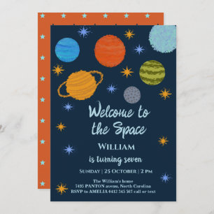 Space Planets Galaxy Stars Boy Baby Shower Invitation