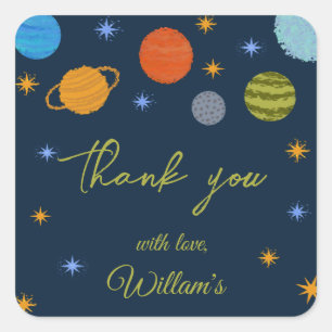 Space Planets Galaxy Stars Boy Baby Shower  Square Sticker