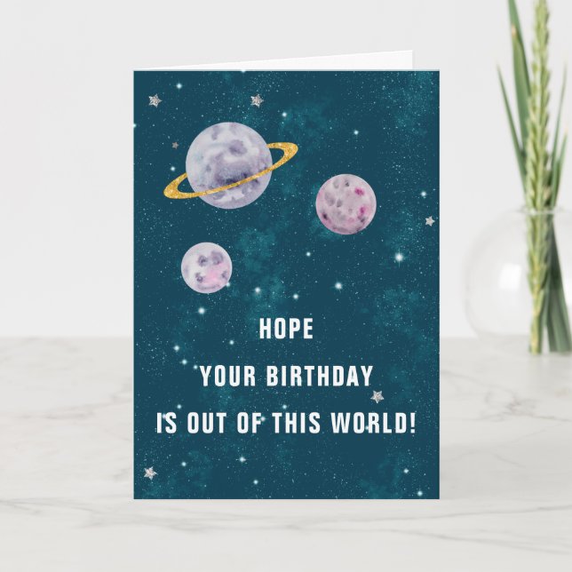 space planets out of this world funny birthday card (Front)