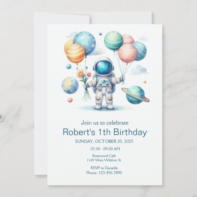  Space Planets Rocket Ship Astronaut Invitation (Front)