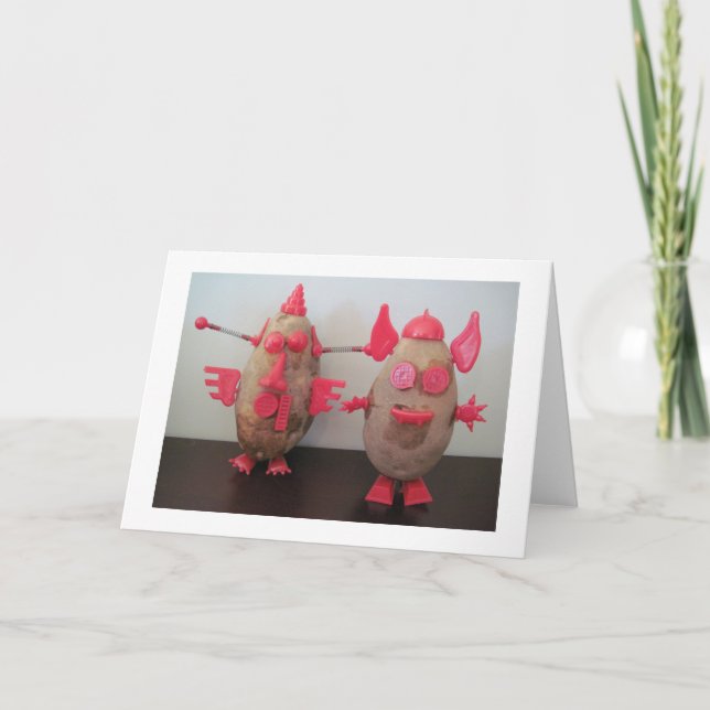 Space Potato Couple Blank Greeting Card (Front)