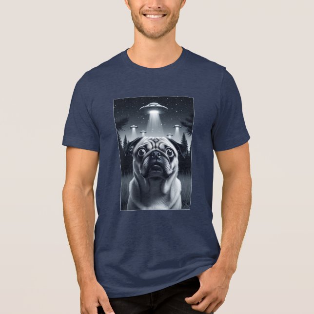 Space Pug Takes Alien Selfie Funny Dog Gift Tri-Blend Shirt (Front)