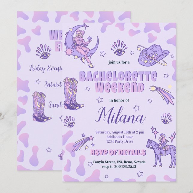 Space Purple Cowgirl Bachelorette Invitation (Front/Back)