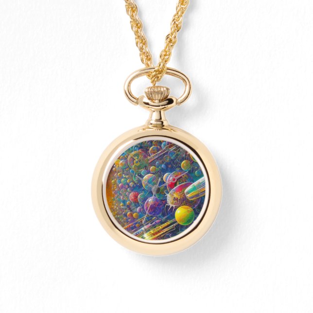Space Race gold necklace watch (Front)