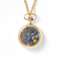 Space Race gold necklace watch w numbers