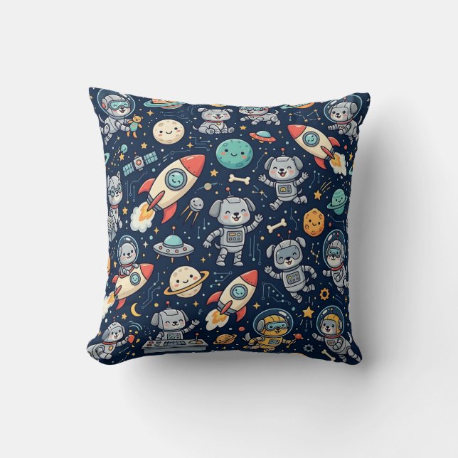 Space Robot Dog Pattern Throw Pillow (Front)