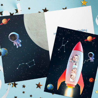 Space Rocket 1st Birthday | Huge One Photo Collage Card