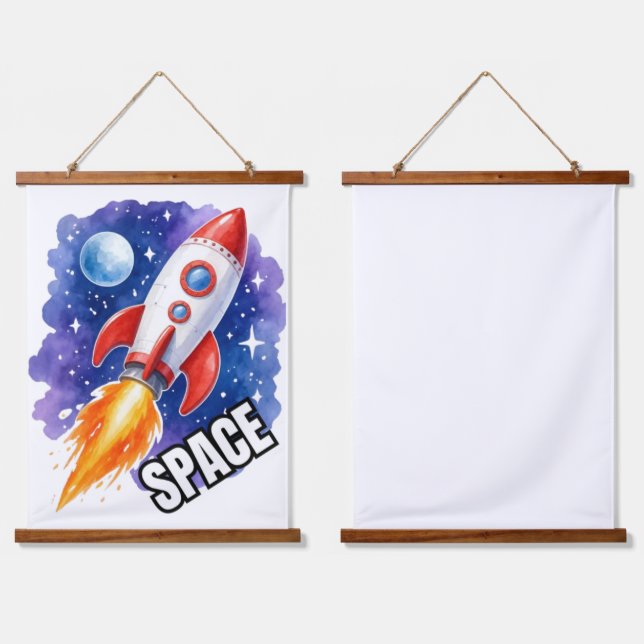 Space Rocket Adventure – Watercolor Rocket Hanging Tapestry (Double)