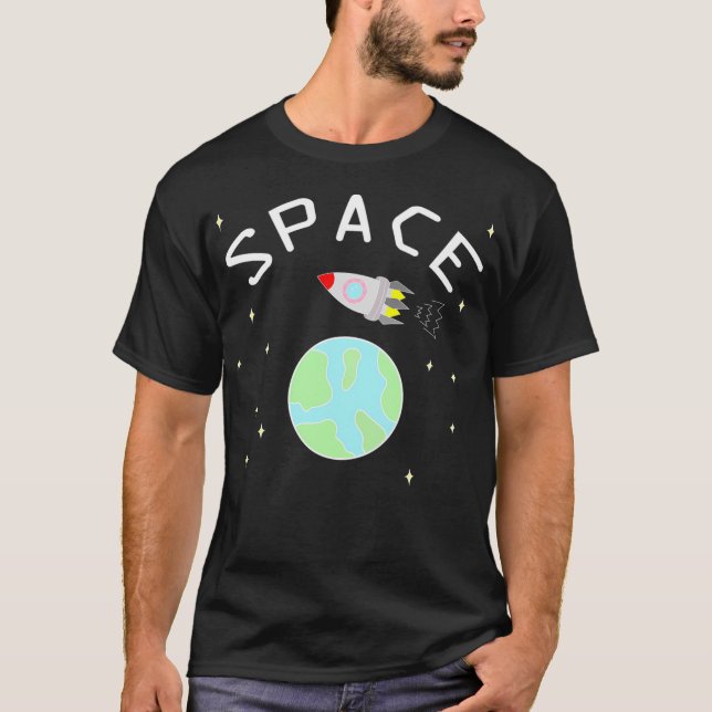 Space Rocket And Earth Art T-Shirt (Front)