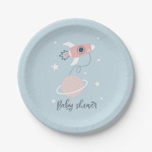 Space Rocket and Jupiter Baby Shower Paper Plate