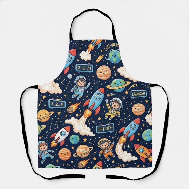 Space Rocket Apron – Cute Countdown Pattern (Front)