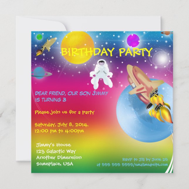 Space Rocket Astronaut Birthday Party Invitation 2 (Front)