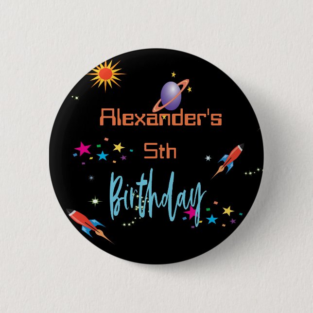 Space Rocket Boys Personal Age Birthday 6 Cm Round Badge (Front)