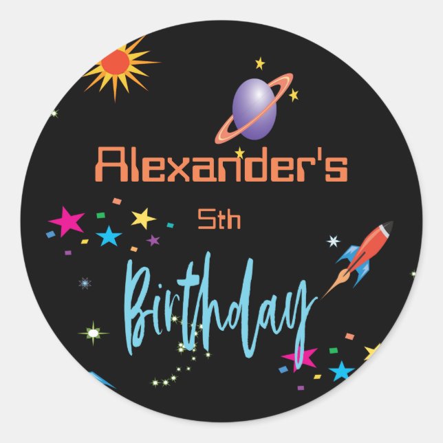 Space Rocket Boys Personal Age Birthday Classic Round Sticker (Front)