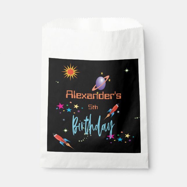 Space Rocket Boys Personal Age Birthday Favour Bags (Front)
