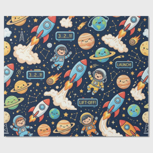 Space Rocket Countdown Wrapping Paper
