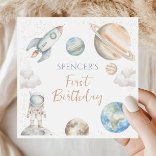 Space Rocket First Birthday Planet Party Napkin