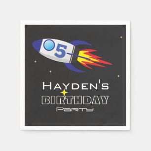 Space Rocket Kids Birthday Custom Age Napkin