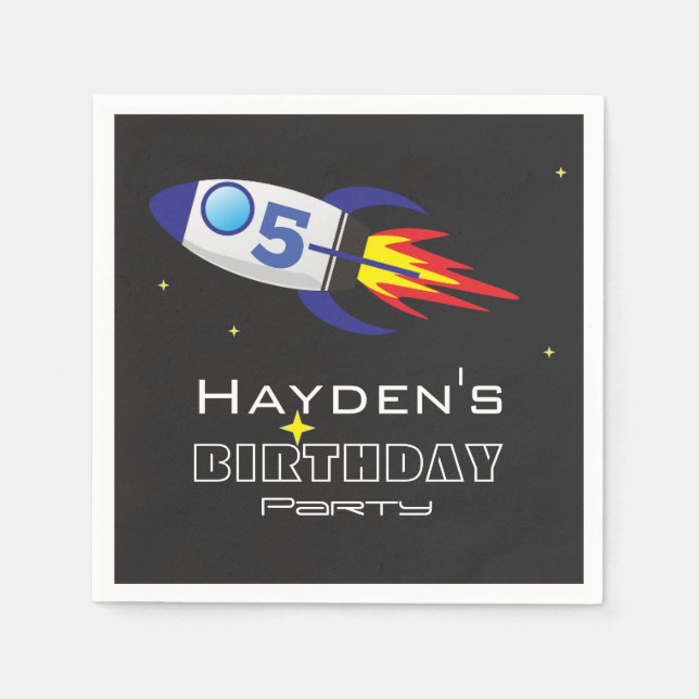 Space Rocket Kids Birthday Custom Age Napkin (Front)