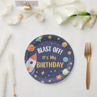 Space Rocket Kids Birthday Party Plates 