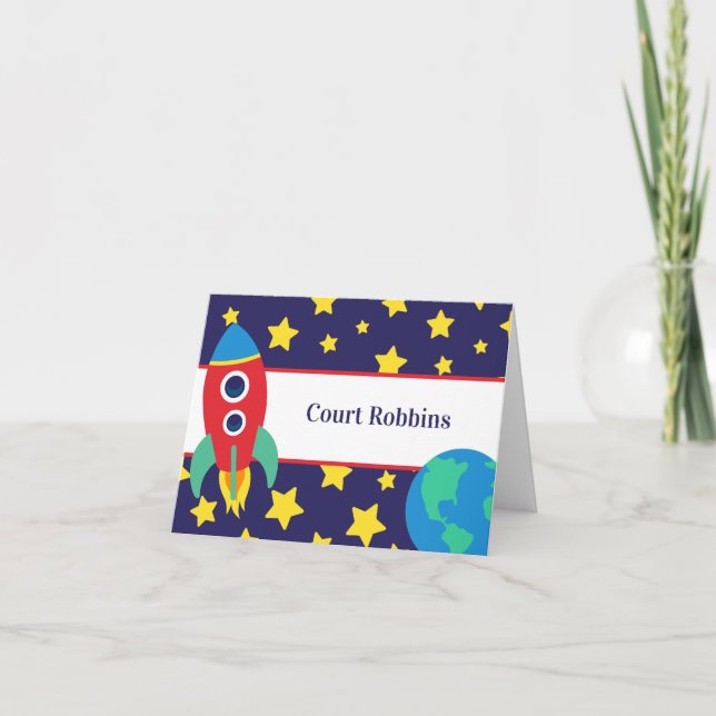 Space Rocket Personalised Folded Note Cards (Front)