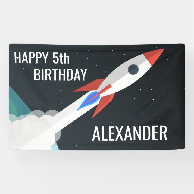 Space Rocket Personalised Kids Birthday Party Banner (Horizontal)