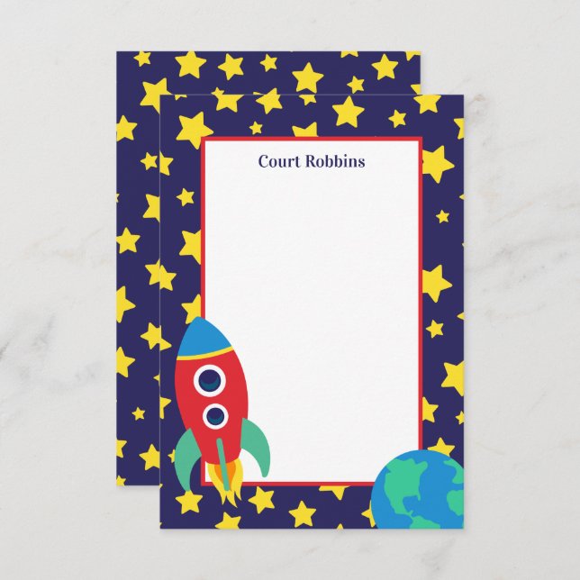 Space Rocket Personalised Note Cards (Front/Back)