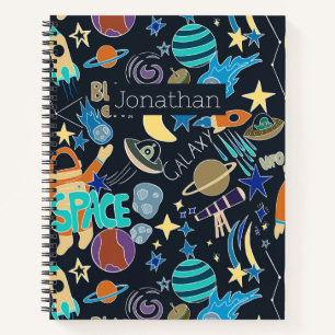 Space Rocket Planets Stars Doodles Personalised Notebook