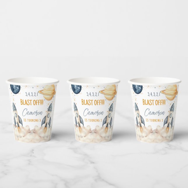 Space Rocket Ship Outer Space Birthday Party Paper Cups (Multi)