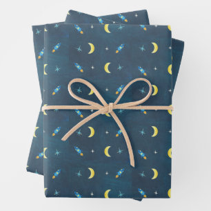 Space Rocket Ship Pattern Wrapping Paper Sheet