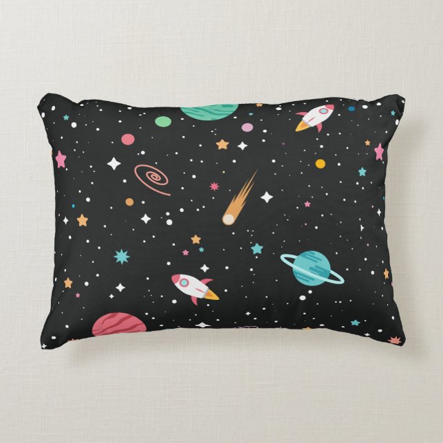 Space Rocket Ships and Stars Decorative Cushion (Front)
