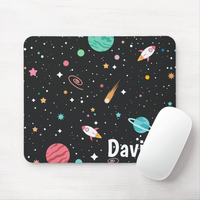 Space Rocket Ships and Stars  Mouse Mat (With Mouse)