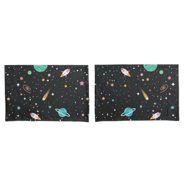 Space Rocket Ships and Stars Pillowcase (Front-Set)