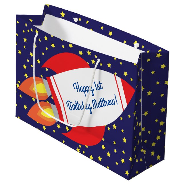 Space Rocket Star Ship 1st Birthday Gift Bag (Front Angled)