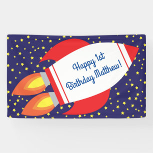 Space Rocket Star Ship 1st Birthday Party Banner