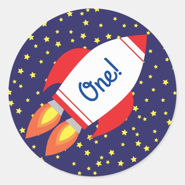 Space Rocket Star Ship 1st Birthday Sticker Seals (Front)