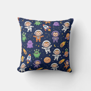 Space Rocket Throw Pillow – Astronaut Alien Design