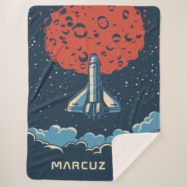Space Rocket to Red Planet Custom Blanket for Boys (Front)