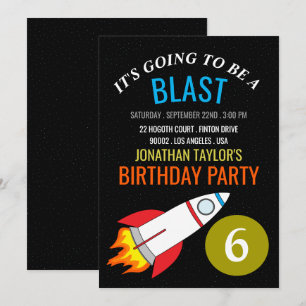 Space Rocket to the Moon Children's Birthday Invitation