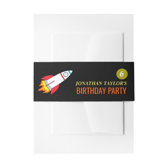 Space Rocket to the Moon Children's Birthday Invitation Belly Band (Front Example)