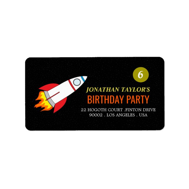 Space Rocket to the Moon Children's Birthday Label (Front)