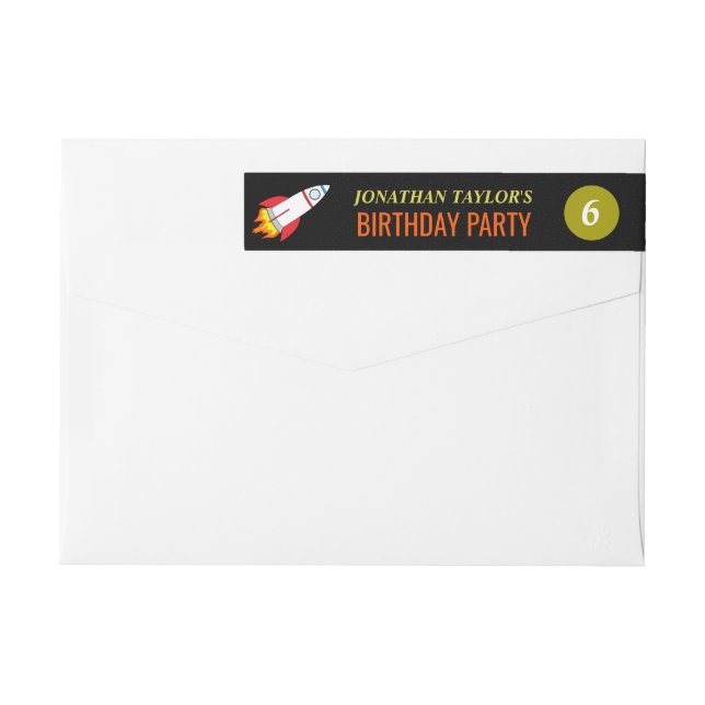 Space Rocket to the Moon Children's Birthday Wrap Around Label (Back)