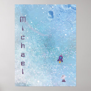 Space Rocket to the Moon with Satellite Custom Poster