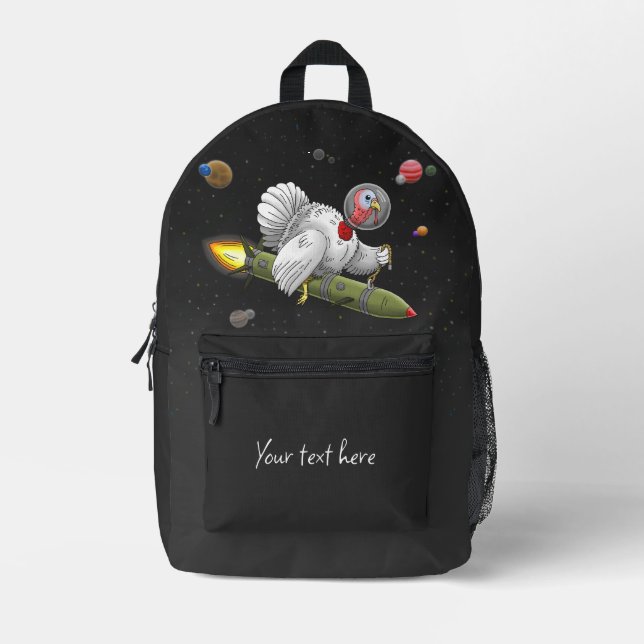 Space Rocket Turkey Printed Backpack (Front)