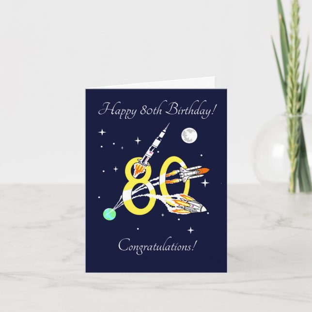 Space Rockets 80th - Birthday Card (Front)
