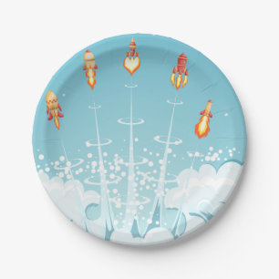 Space Rockets Blast Off Paper Plate