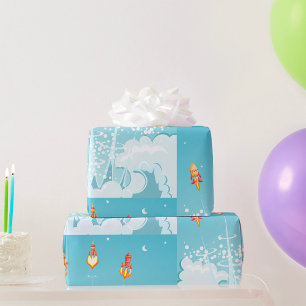 Space Rockets Blast Off Wrapping Paper