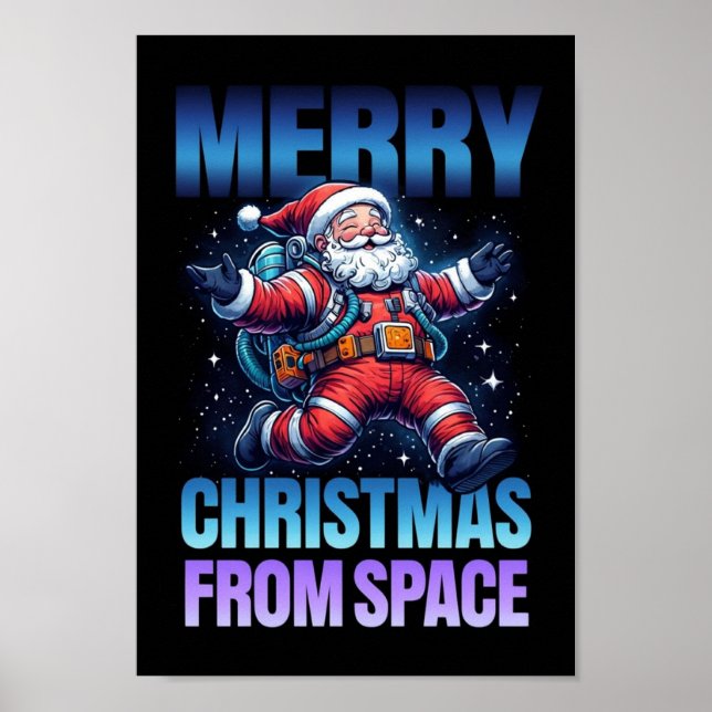 Space Santa Astronaut Merry Christmas Art Poster (Front)