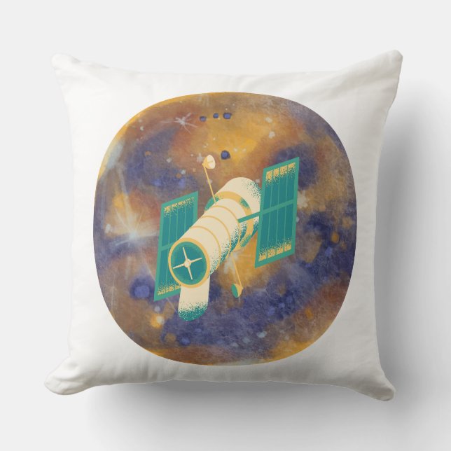 Space Satellite Orbiting Cosmic Planet Circular Cushion (Front)