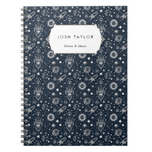 Space Science Stars Planets Rocket Custom Name Notebook